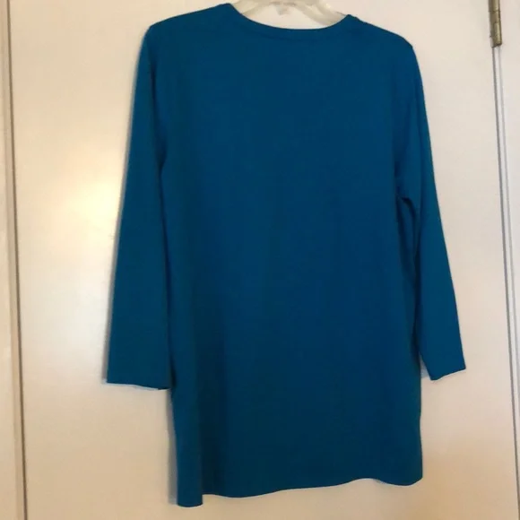 Land’s End 100% cotton 3/4 sleeve Tee Shirt tunic medium teal. EUC - Picture 3 of 5